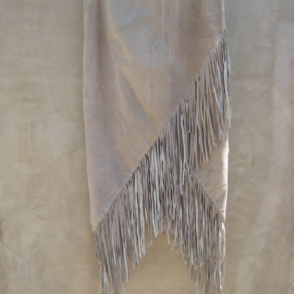 Intermix Mid Length Skirt- Beige- Fringe Skirt